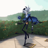 a cartoon character is standing on a tiled floor holding a gun