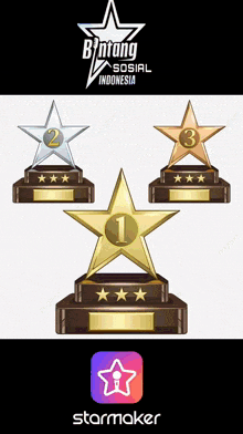 a set of trophies with the word bintang on the top