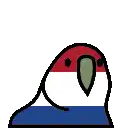 a pixel art drawing of a parrot with a red white and blue head