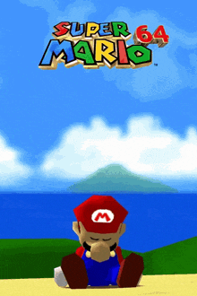 a poster for super mario 64 with a cartoon character