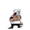 a pixel art of a cartoon character with a beard and glasses .