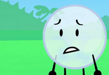 a cartoon character with a sad face is standing next to another character