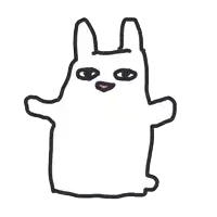 a black and white drawing of a bunny with a pink mouth