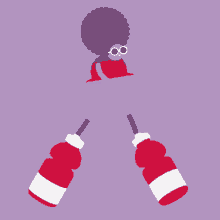 a purple background with two red bottles and straws