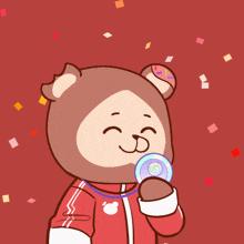 a cartoon of a bear holding a lollipop with a swirl on it