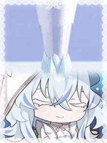 a drawing of a girl with long white hair and blue eyes