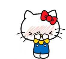 a hello kitty holding a sign that says `` love you '' surrounded by hearts .