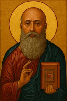 a man with a beard is holding a book