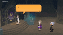 a video game scene with a speech bubble that says " i want "