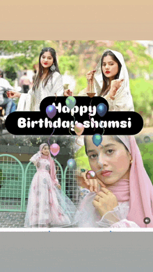 a collage of photos of a woman with the words happy birthday shamsi