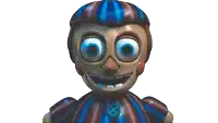a cartoon character with big blue eyes and buttons on his chest