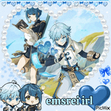 a picture of three anime characters with the name emsreiirl on the bottom right