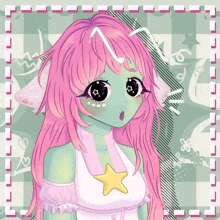 a girl with pink hair and a star on her neck