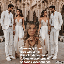 a picture of a man and a woman with the caption weekend placut nice weekend buen fin de semana