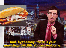 the daily show mcrib mcdonalds and by the way there is your new slogan mcrib