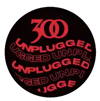 a black circle with red text that says unplugged