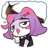 a cartoon drawing of a girl with a snail in the background