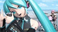 a girl with the number 01 on her arm holds a microphone