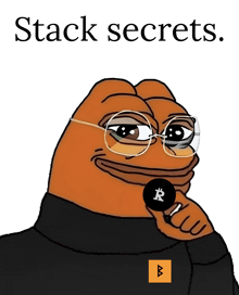 a cartoon of a frog with glasses and the words stack secrets below it