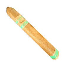 a cigar with a green stripe on the end and a gold band