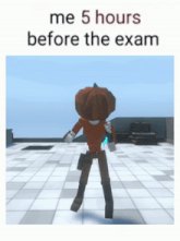 a picture of a person with a pumpkin on their head and the caption " me 5 hours before the exam "