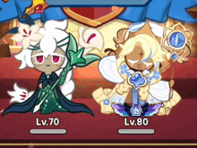 a lv.70 cookie and a lv.80 cookie in a video game