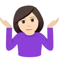 a woman in a purple shirt is shrugging her shoulders with her hands outstretched