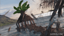 a gif from gifrun.com shows a small hut in the water