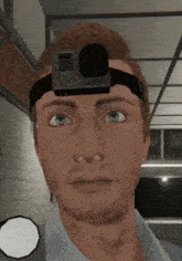 a man with a camera on his head that says hd cam on it