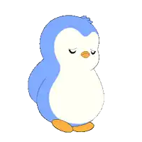 a blue and white penguin with closed eyes