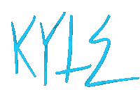 the word kyle is written in blue chalk on a white background
