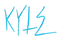 the word kyle is written in blue chalk on a white background