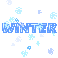 the word winter is surrounded by snowflakes in blue
