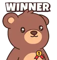 a brown teddy bear with the word winner written above it