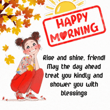 a picture of a girl with the words happy morning