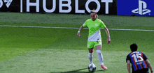 a soccer player wearing a number 15 jersey is kicking the ball