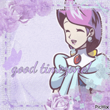 a picture of a woman with the words good timezone on it