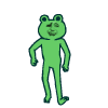 a green frog is standing on a white background with his eyes closed .