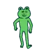 a green frog is standing on a white background with his eyes closed .