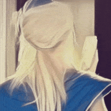 a painting of a woman with blonde hair and a blue hat