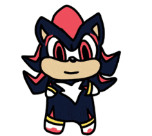 a cartoon of shadow the hedgehog with red eyes