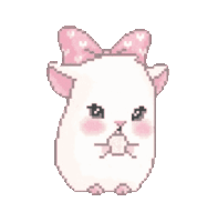 a pixel art hamster wearing a pink bow on its head .