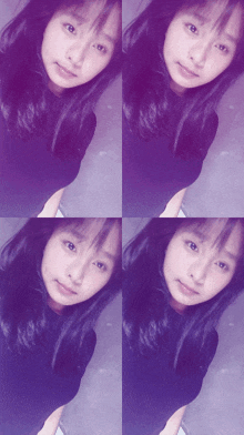 a girl taking a selfie with four different angles