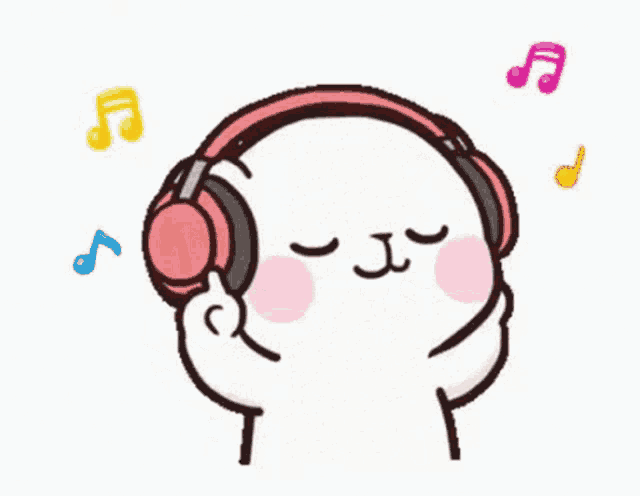 Cute Heart With Rainbow Headphones Listening to Music Kawaii Style