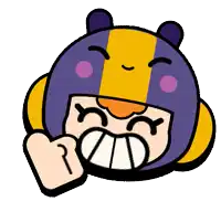 a cartoon character is wearing a purple and yellow helmet and giving a thumbs up
