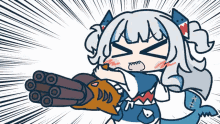 a cartoon drawing of a girl holding a gun with circles around it
