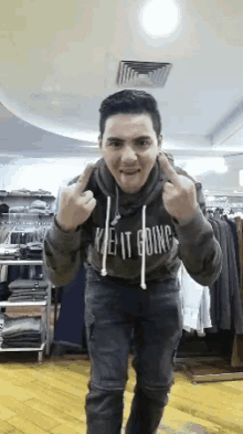 Guy With Gray Sweater Doing The Dirty Finger GIF - Guy With Gray Sweater Doing The Dirty Finger Temponoskee GIFs
