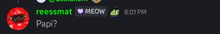 a screenshot of a chat with reessmat meow and papi