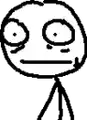 a black and white drawing of a stick figure with a serious face .