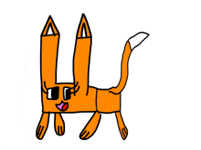 a cartoon drawing of an orange fox with a pink tongue